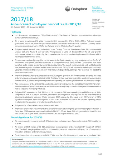 Thumbnail Coloplast Financial Report 2017-2018