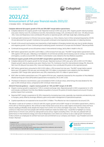 Thumbnail Coloplast Financial Report 2021-2022