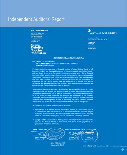 Thumbnail Arab National Bank Financial Statement 2001