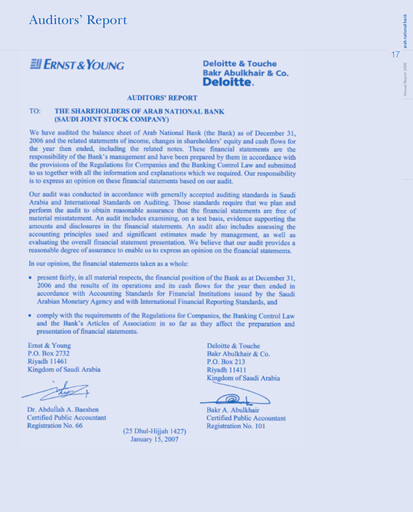Thumbnail Arab National Bank Financial Statement 2006