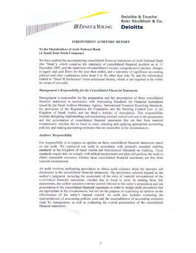 Thumbnail Arab National Bank Financial Statement 2009