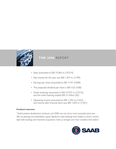 Thumbnail SAAB AB Annual Report 2006