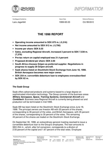 Thumbnail SAAB AB Financial Report 1998