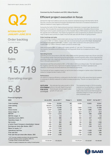 Thumbnail SAAB AB Quarterly Report 2018-q2