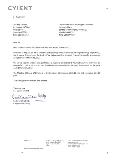 Thumbnail Cyient
 Financial Report 2021-2022