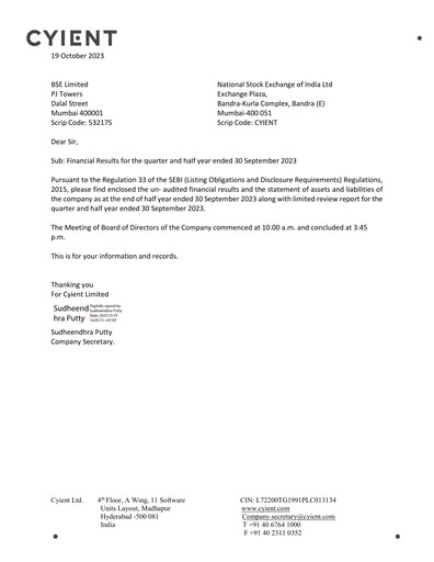 Vorschaubild Cyient
 Quartalsbericht 2023-q2