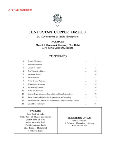 Miniature Hindustan Copper
 Rapport annuel 2007-2008