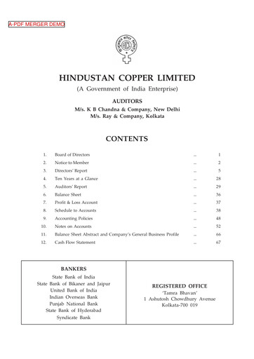 Miniature Hindustan Copper
 Rapport annuel 2008-2009
