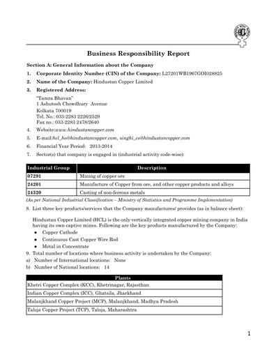 Thumbnail Hindustan Copper
 ESG Report 2013-2014