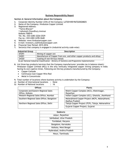 Thumbnail Hindustan Copper
 ESG Report 2015-2016