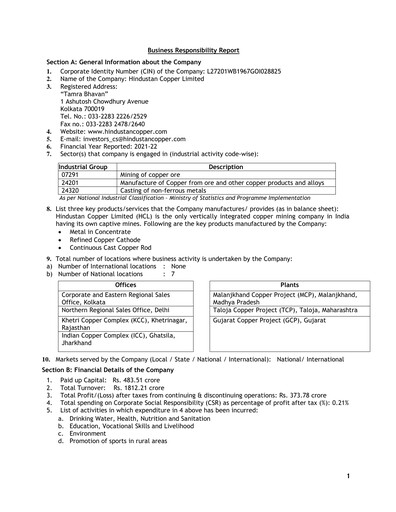 Thumbnail Hindustan Copper
 ESG Report 2021-2022