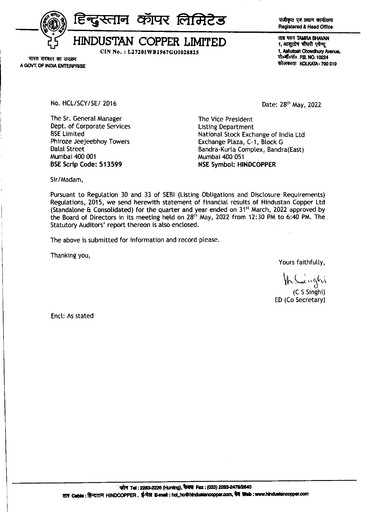 Thumbnail Hindustan Copper
 Financial Statement 2021-2022