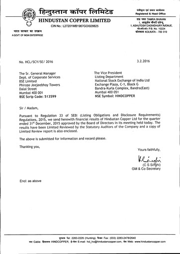 Thumbnail Hindustan Copper
 Quarterly Report 2015-q3