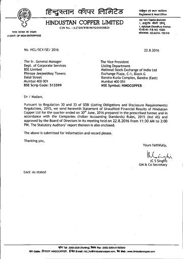 Thumbnail Hindustan Copper
 Quarterly Report 2016-q1