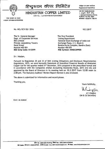 Thumbnail Hindustan Copper
 Quarterly Report 2016-q3