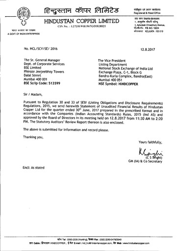 Thumbnail Hindustan Copper
 Quarterly Report 2017-q1