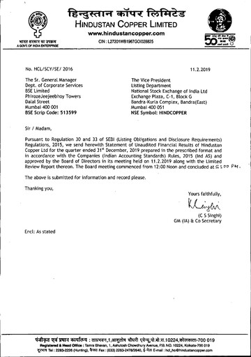 Thumbnail Hindustan Copper
 Quarterly Report 2018-q3