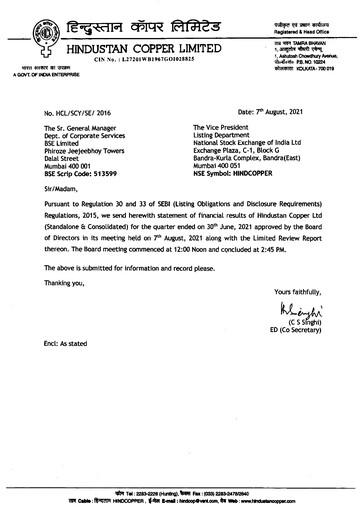 Thumbnail Hindustan Copper
 Quarterly Report 2021-q1