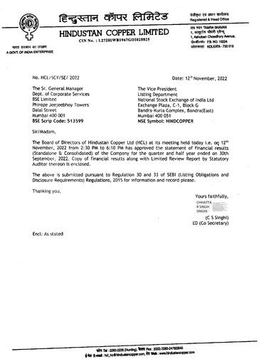 Thumbnail Hindustan Copper
 Quarterly Report 2022-q2