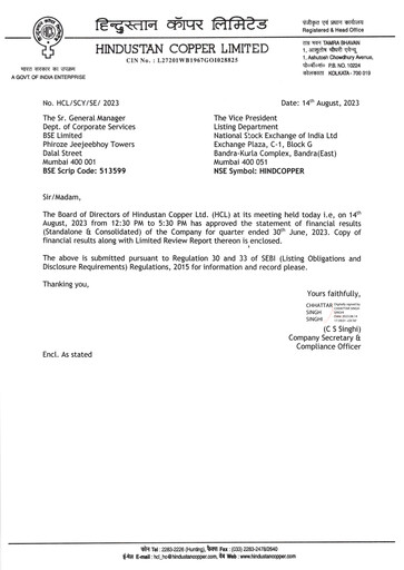 Thumbnail Hindustan Copper
 Quarterly Report 2023-q1