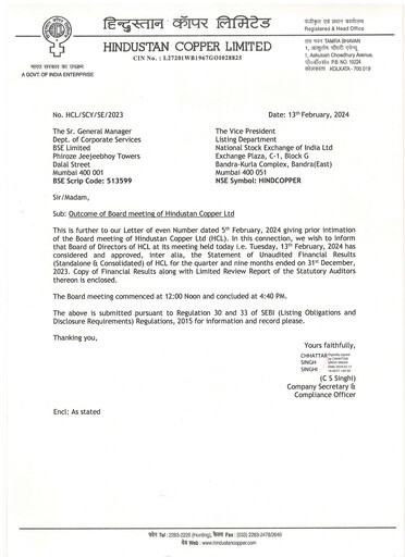 Thumbnail Hindustan Copper
 Quarterly Report 2023-q3