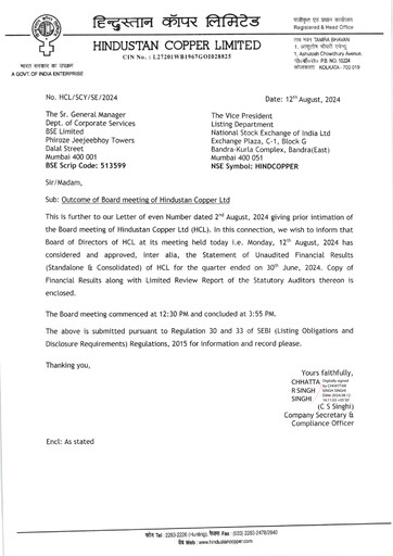 Thumbnail Hindustan Copper
 Quarterly Report 2024-q1
