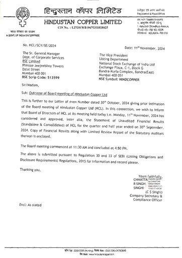 Thumbnail Hindustan Copper
 Quarterly Report 2024-q2