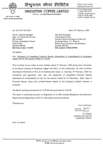 Thumbnail Hindustan Copper
 Quarterly Report 2024-q3