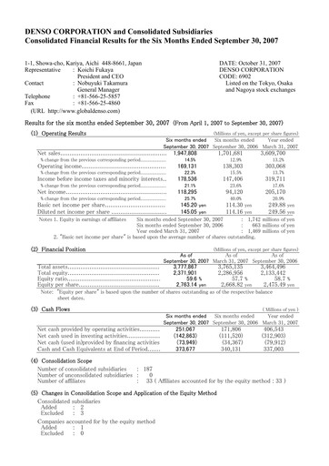 Vorschaubild Denso Finanzmitteilung 2007-h1