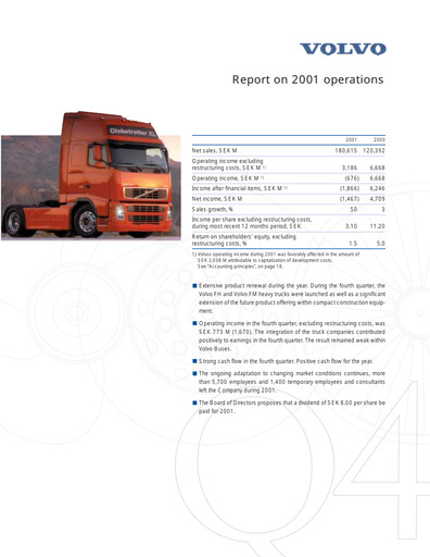 Thumbnail Volvo Group Financial Statement 2001