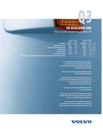 Thumbnail Volvo Group Financial Statement 2003-9m