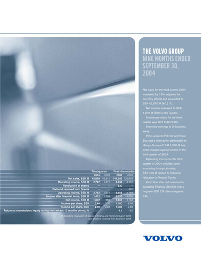 Thumbnail Volvo Group Financial Statement 2004-9m