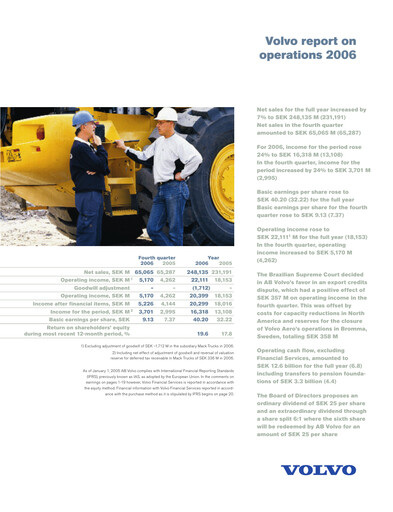 Thumbnail Volvo Group Financial Statement 2006