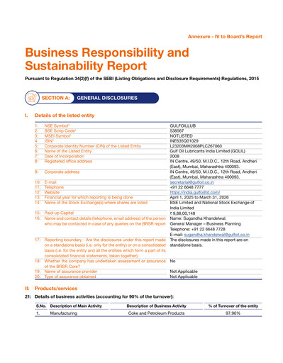 Thumbnail Gulf Oil Lubricants ESG Report 2025-2026