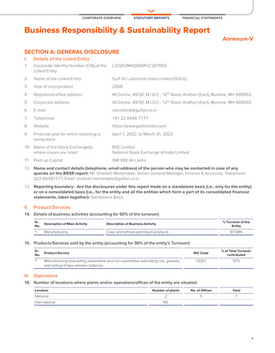 Thumbnail Gulf Oil Lubricants Sustainability Report 2022-2023