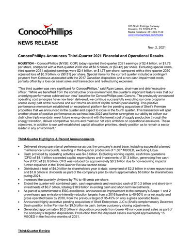 Thumbnail ConocoPhillips Quarterly Report 2021-q3