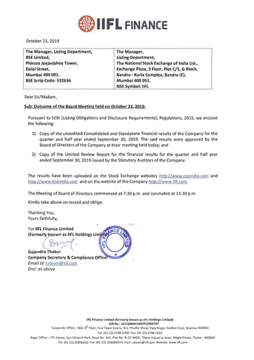 Thumbnail IIFL Finance Quarterly Report 2019-q2