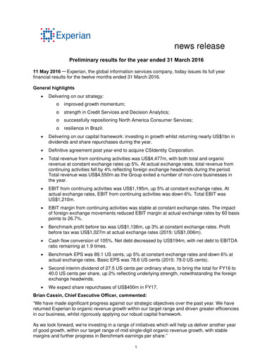 Miniature Experian Rapport financier fy2016