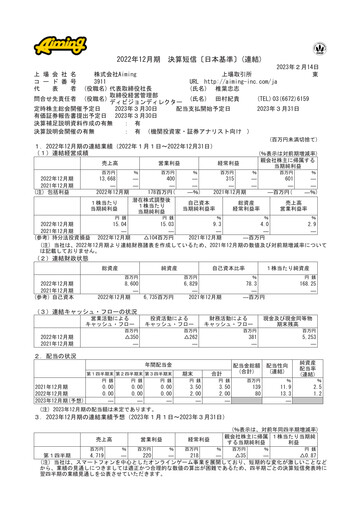Thumbnail Aiming Inc Financial Statement fy2022