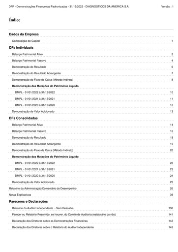 Thumbnail Diagnosticos da America (DASA) Financial Statement 2022