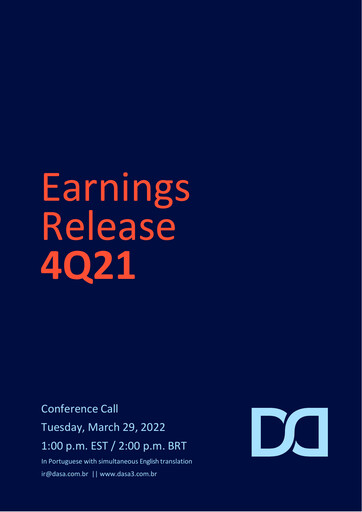 Thumbnail Diagnosticos da America (DASA) Quarterly Report 2021-q4