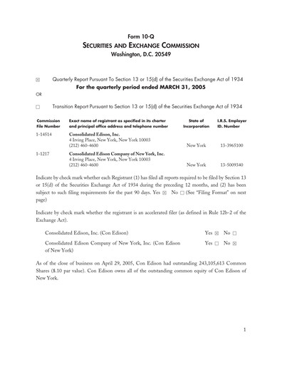 Thumbnail Consolidated Edison Quarterly Report 2005-q1