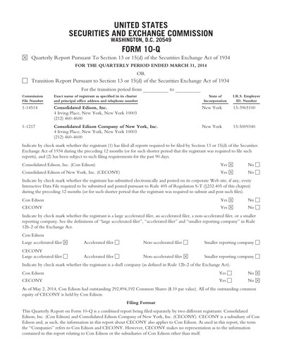 Thumbnail Consolidated Edison Quarterly Report 2014-q1