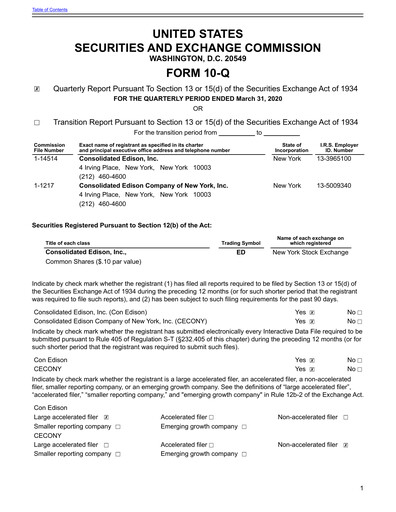 Thumbnail Consolidated Edison Quarterly Report 2020-q1