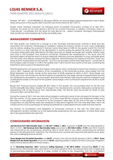 Thumbnail Lojas Renner Quarterly Report 2011-q3