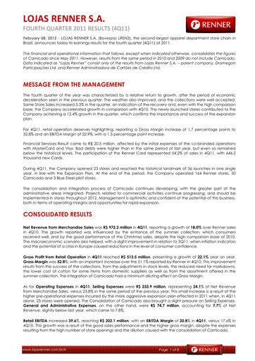 Thumbnail Lojas Renner Quarterly Report 2011-q4