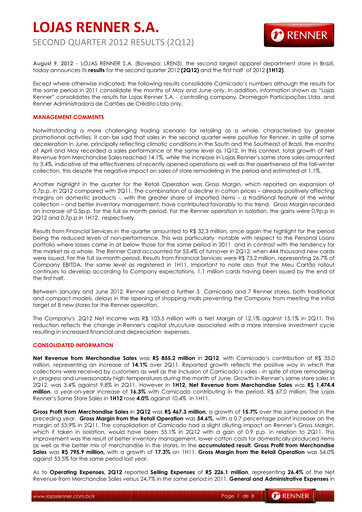 Thumbnail Lojas Renner Quarterly Report 2012-q2