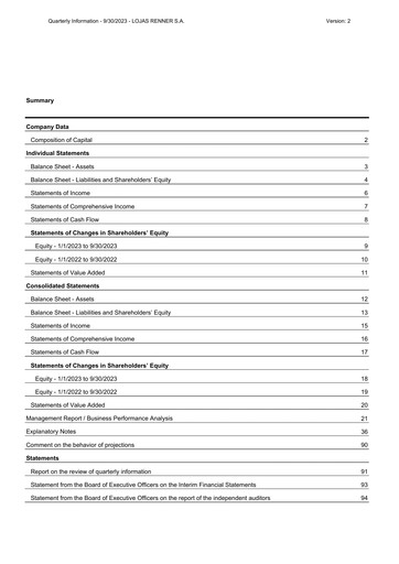 Thumbnail Lojas Renner Quarterly Report 2023-q3