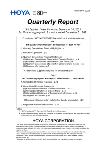Thumbnail Hoya Quarterly Report 2021-q3