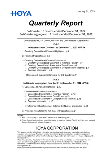 Thumbnail Hoya Quarterly Report 2022-q3